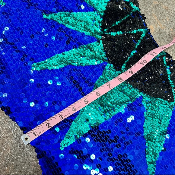 Vintage Long Sleeve Sequin Sunburst Mini Dress P Bodycon Blue Green - Picture 10 of 15